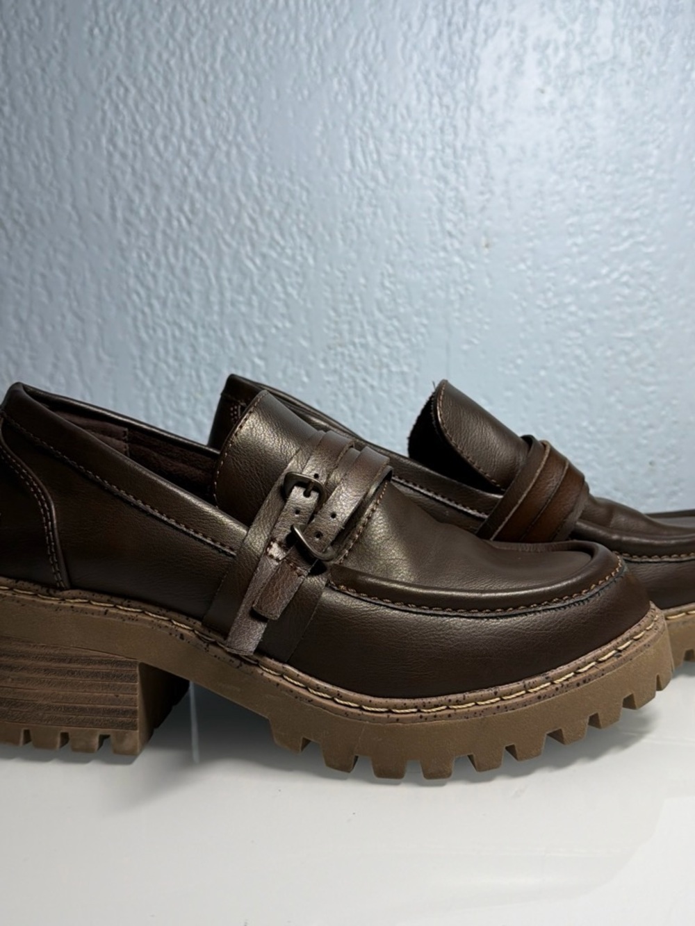 Blowfish Dark Brown Lug Sole Leather Slip-On Loafers